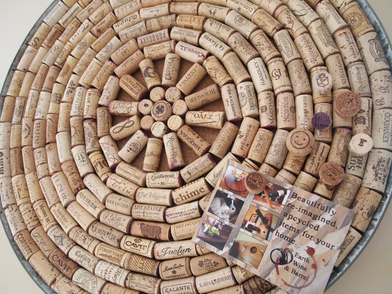Wine barrel metal ring frame wine cork corkboard 23 inch