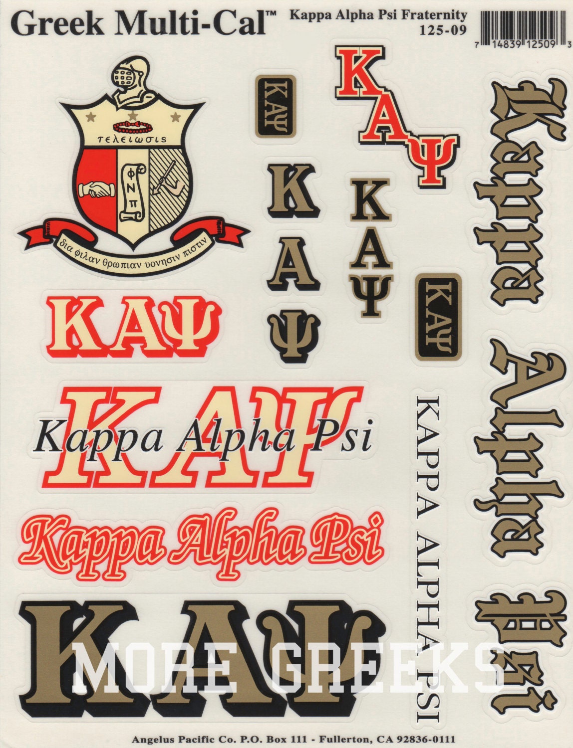 Kappa Alpha Psi Fraternity Sticker Sheet