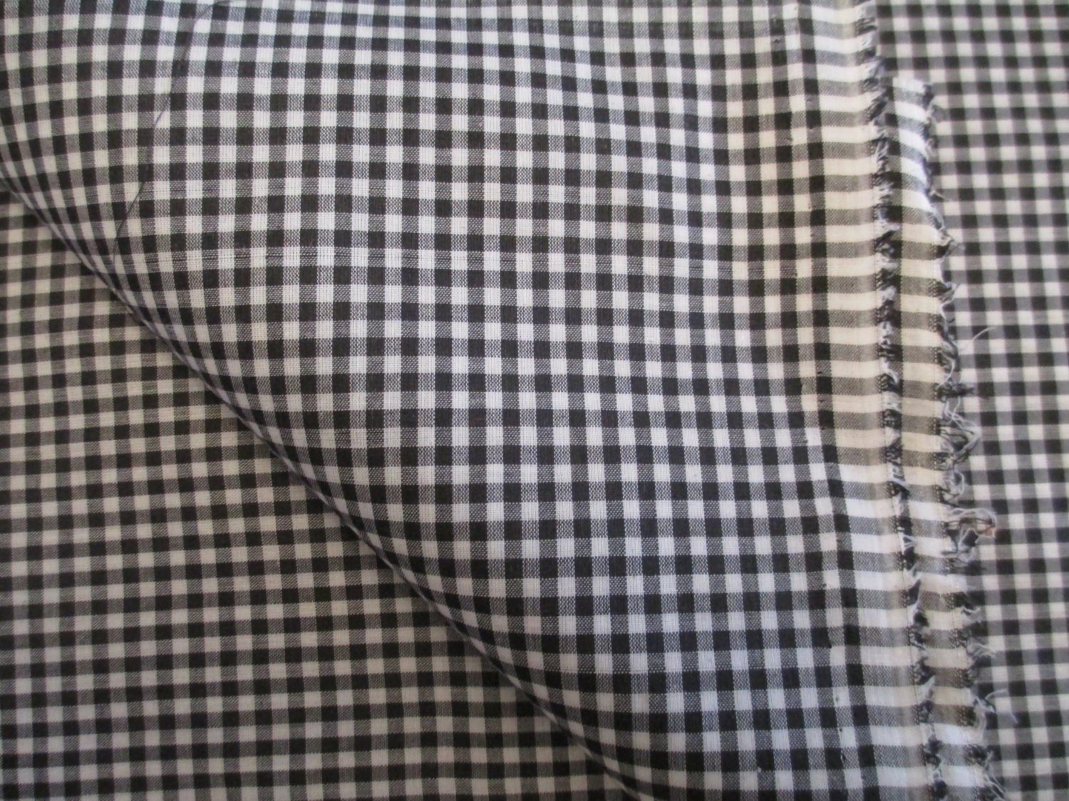 Black White Checked Woven Gingham Fabric 1.5 yards Sewing