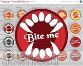 ON SALE 50 % OFF Bite me, Happy Halloween, vampire teeth, printable, party circle, colorful, favor tag, 2 in round, treat bag label, instan Il_170x135
