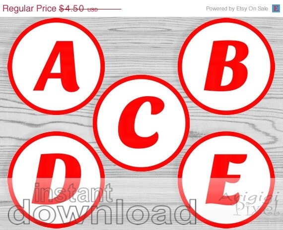 WEEKEND SALE 50% OFF printable Red alphabet letters and numbers circles 3,5 in instant download Pdf file Il_570xn