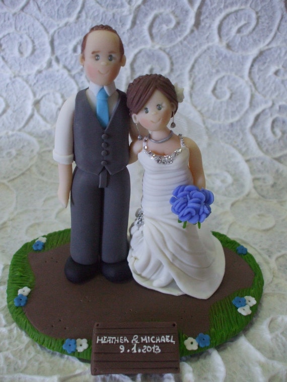 custom small bride  and tall  groom  wedding  cake  topper 