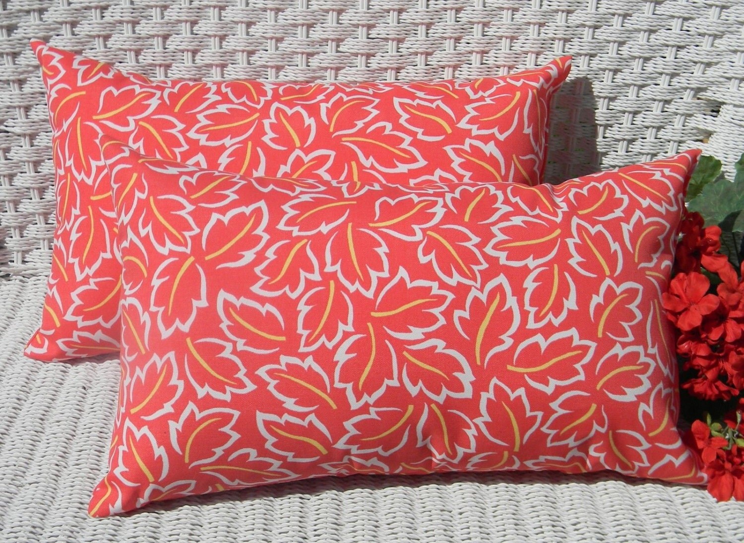SET OF 2 Indoor / Outdoor Rectangle / Lumbar Pillows Coral