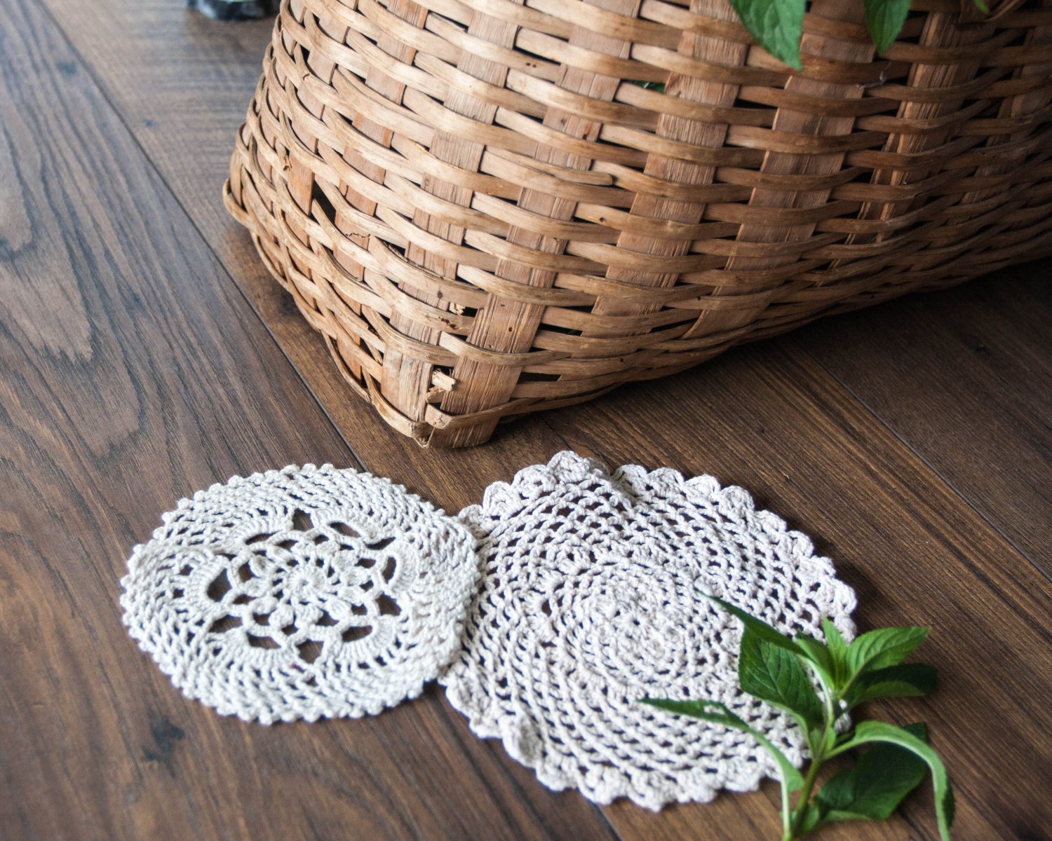 Crochet Doilies, 2 Vintage Crochet Coasters, Handmade Doily, French