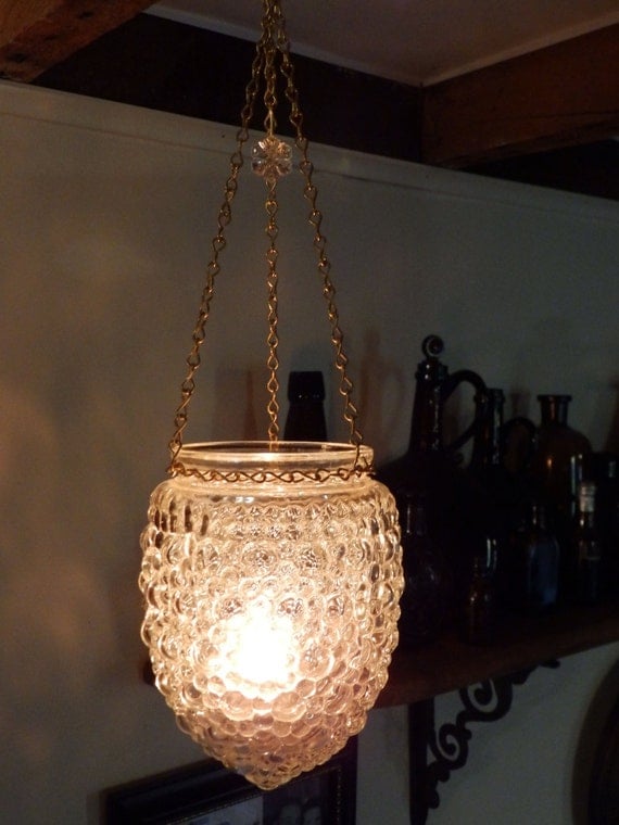 Vintage Glass Hanging Candle Holder by treasurehuntvermont on Etsy