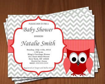 Owl Baby Shower Invitation Girl Baby Shower invitations Printable Baby Shower Invites -FREE Thank You Card - editable pdf Download 573 red