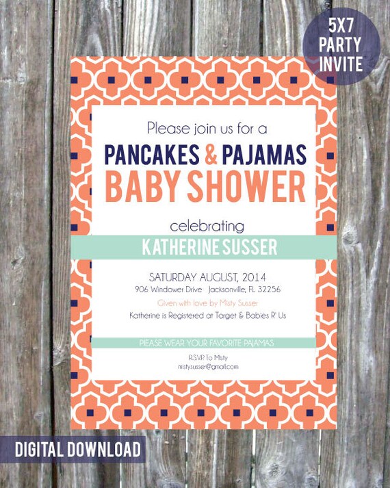 Pancake and Pajama Mint & Coral Modern Baby Shower Party