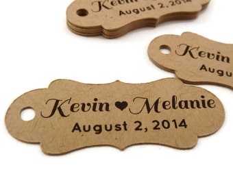 Personalized Tag - Custom Wedding Favor Tags - Wedding Tag - 50 Count - 2.0 in. x 0.75 in. - Kraft Tags - Custom Wedding Tags - Favor Tag