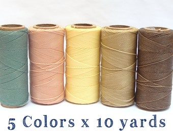 Waxed Cord - Macrame Cord - Waxed Polyester Thread - Set of 5 Colors - 10 yards each - CREAM