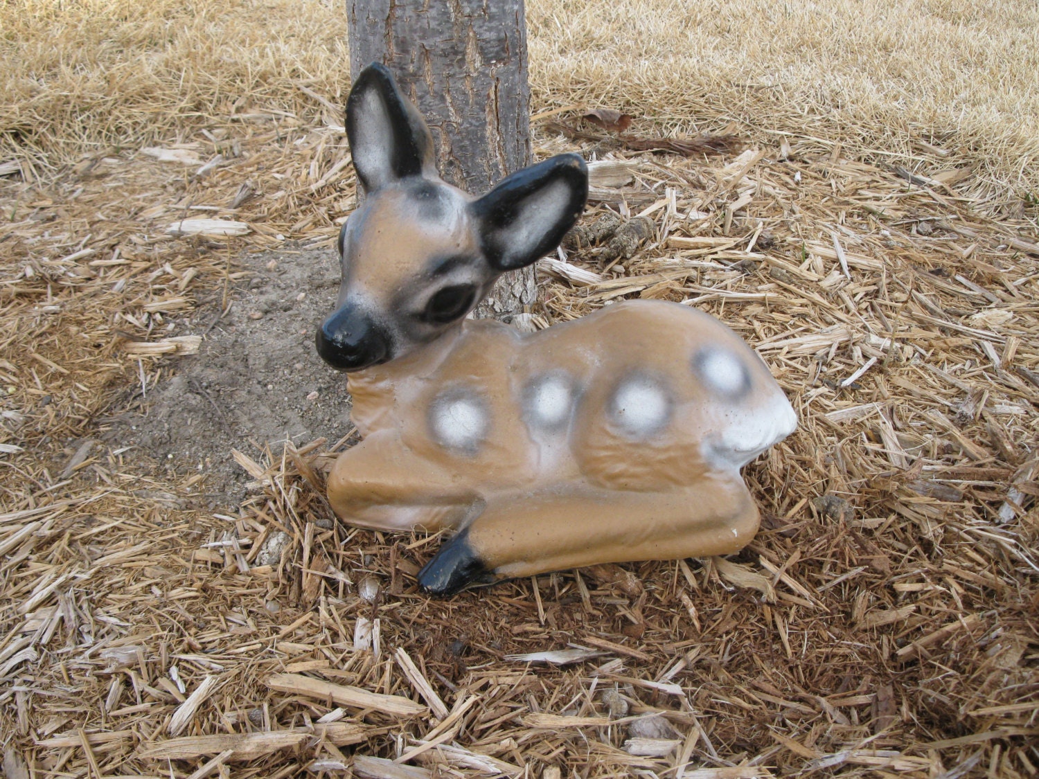 Vintage CEMENT baby deer fawn garden decor door stop