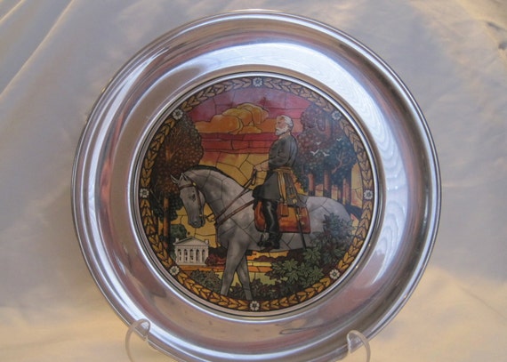 SALE Robert E. Lee pewter and stained glass collectors plate