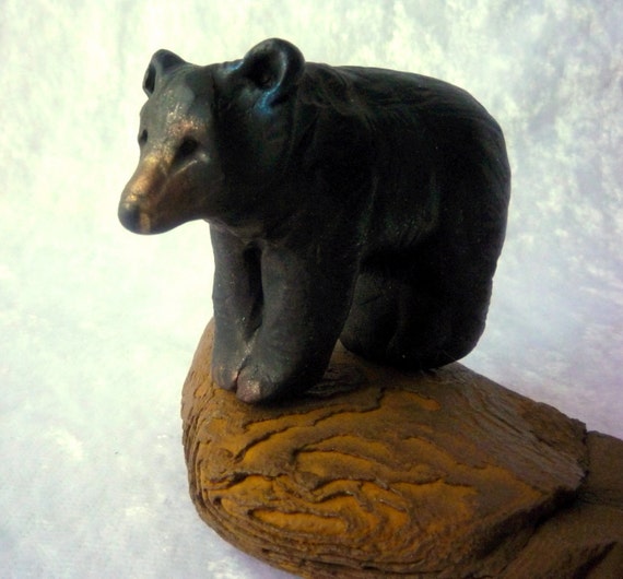 Standing Black Bear Miniature Figurine Hand Sculpted in