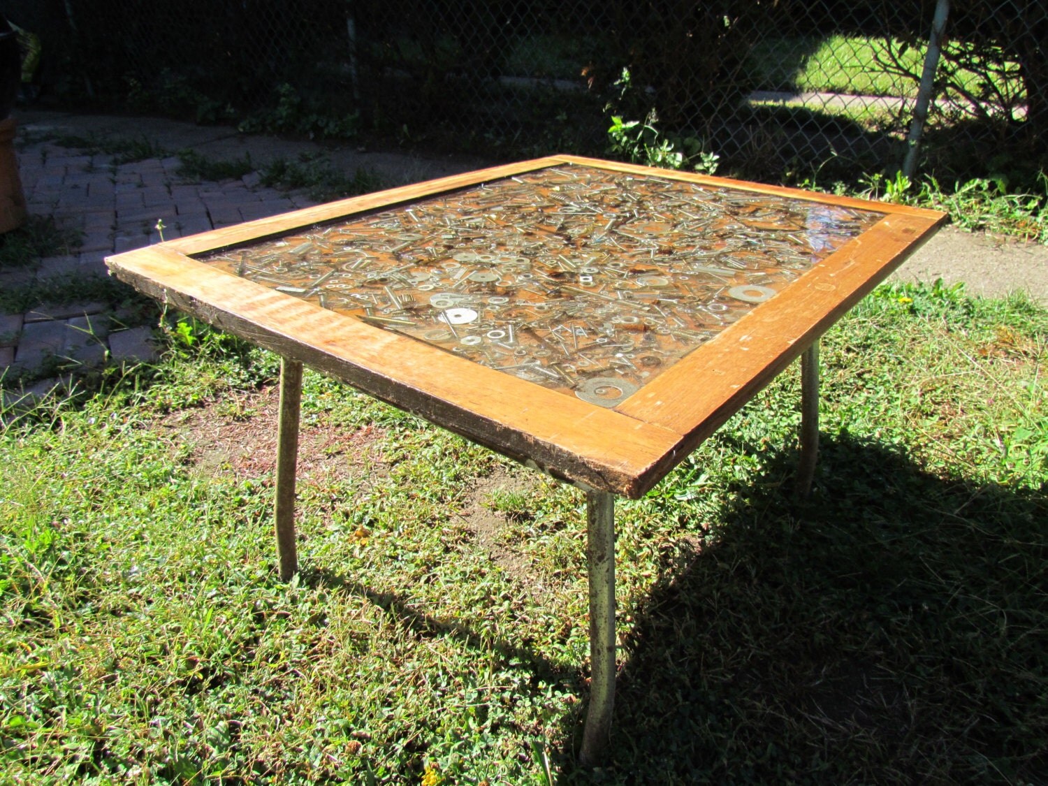 Epoxy Resin Hardware coffee table reclaimed repurposed by 80Grit
