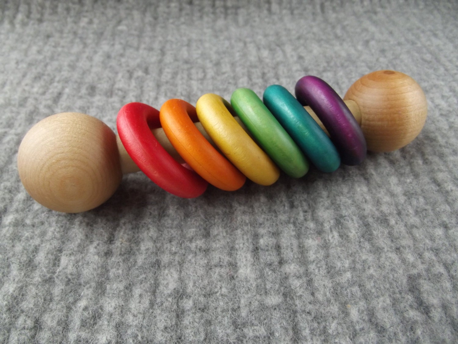 Wooden Rainbow Rattle Teething Toy Organic by beckmanwoodworks