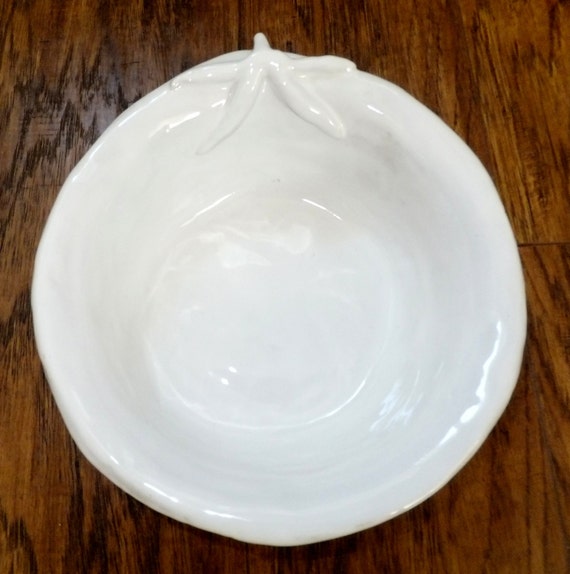 White Ceramic Pasta Bowl Rustic Hand by WildCrowFarmPottery