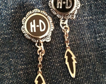 Silver Harley Davidson - 'HD /Onyx & Feather' - post earrings