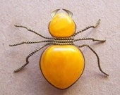 Vintage Amber Brooch. Amber Beetle. Pressed Amber.