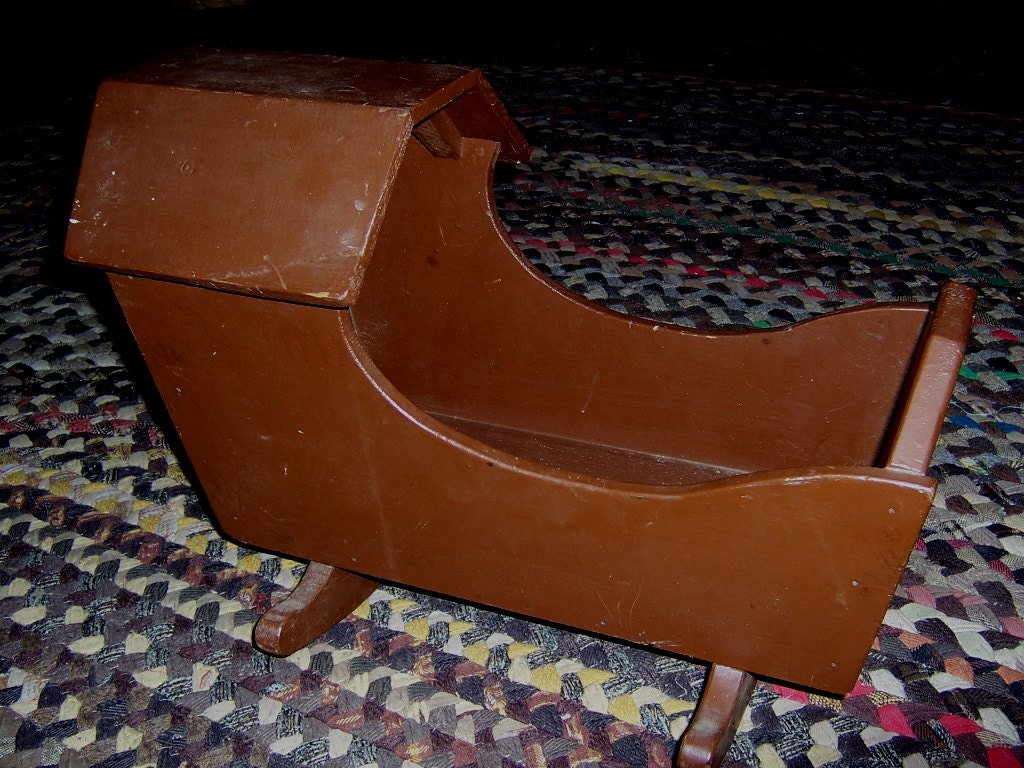 Vintage Wooden Cradle Primitive Early American Style painted pine