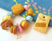 Fall harvest and berry colored polymer clay bead set, 13 beads + pendant  BS14-011 E