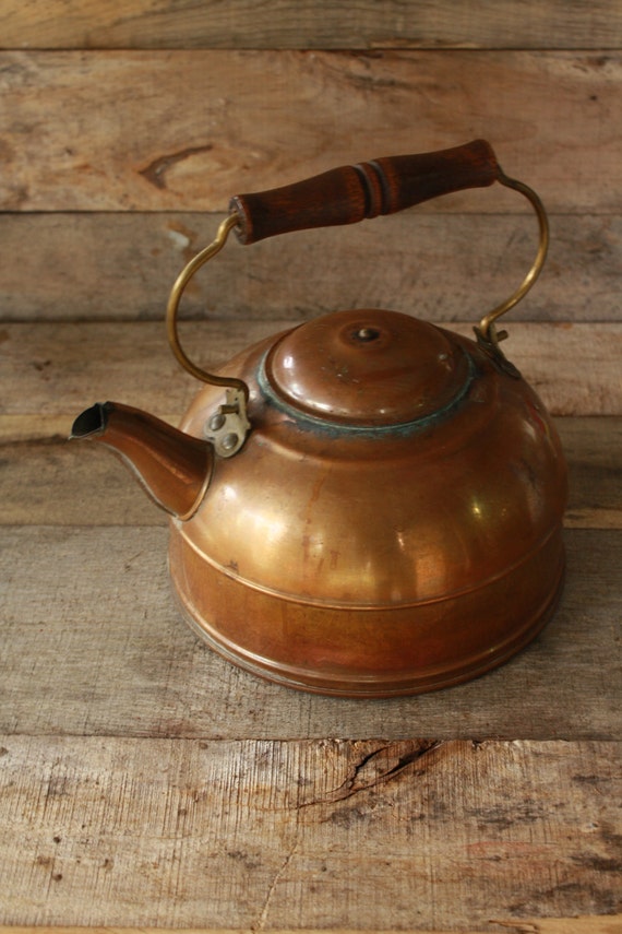 Vintage Copper Teapot with Wooden Handle
