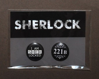 Sherlock pins buttons badges – 221B Baker Street – I Am Sherlocked cosplay prop accessory – fandom costume – 1 pack of 2 buttons