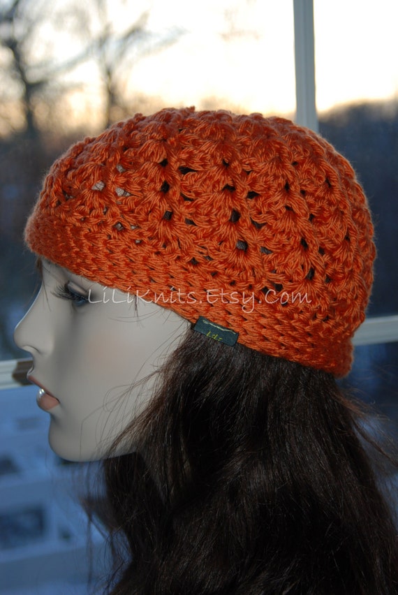 Crochet  hat ponytail beanie Orange Hat Women's hole Beanie Ponytail