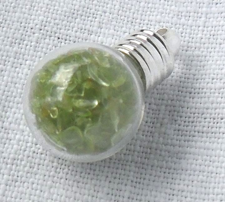 Peridot gemstone round glass vial - bottle necklace - steampunk pendant - fantasy charm - includes real semiprecious stone - ready to wear steampunk buy now online
