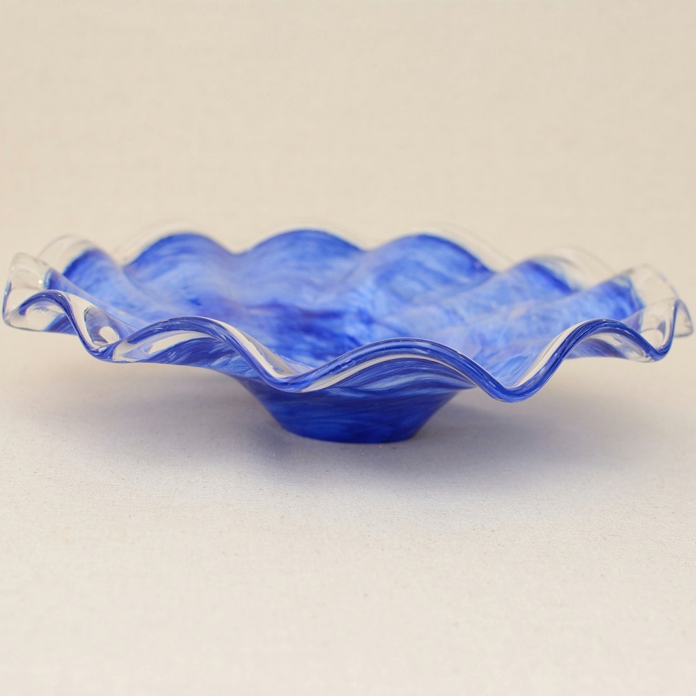 Murano Art Glass Fruit Plate Bowl in Ocean Blue color