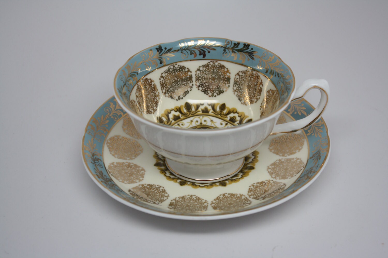 Vintage Royal Grafton Bone China Periwinkle Blue and Gilt