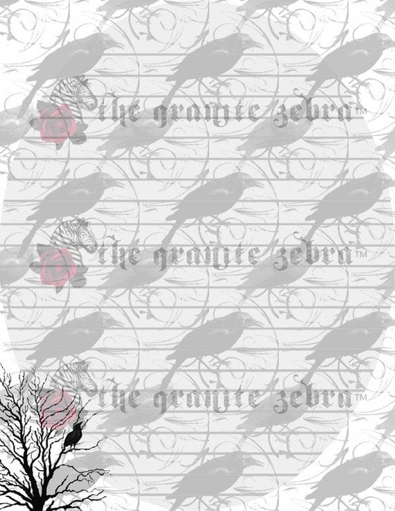 White Ravens Lined Goth Stationery Paper by TheGraniteZebra