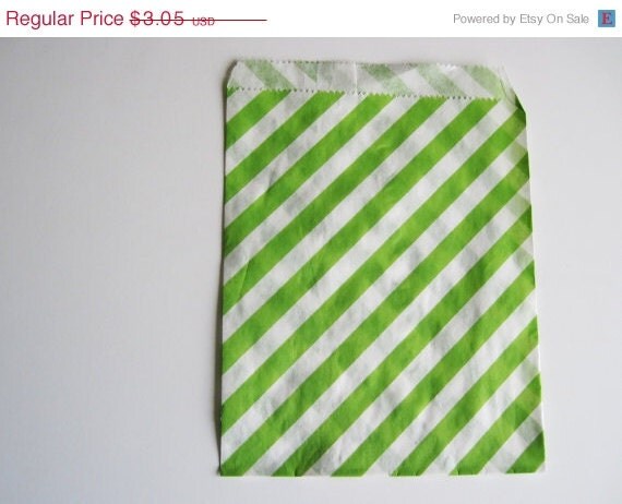 15% off - 12 Lime Green STRIPE Designer Party Favor Bags, Weddings, Birthday, Shower Il_570xn