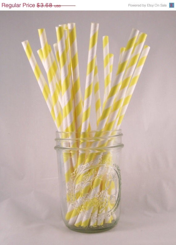 ON SALE 25 Yellow Stripe Straws - ships less than 24 hours Il_570xn