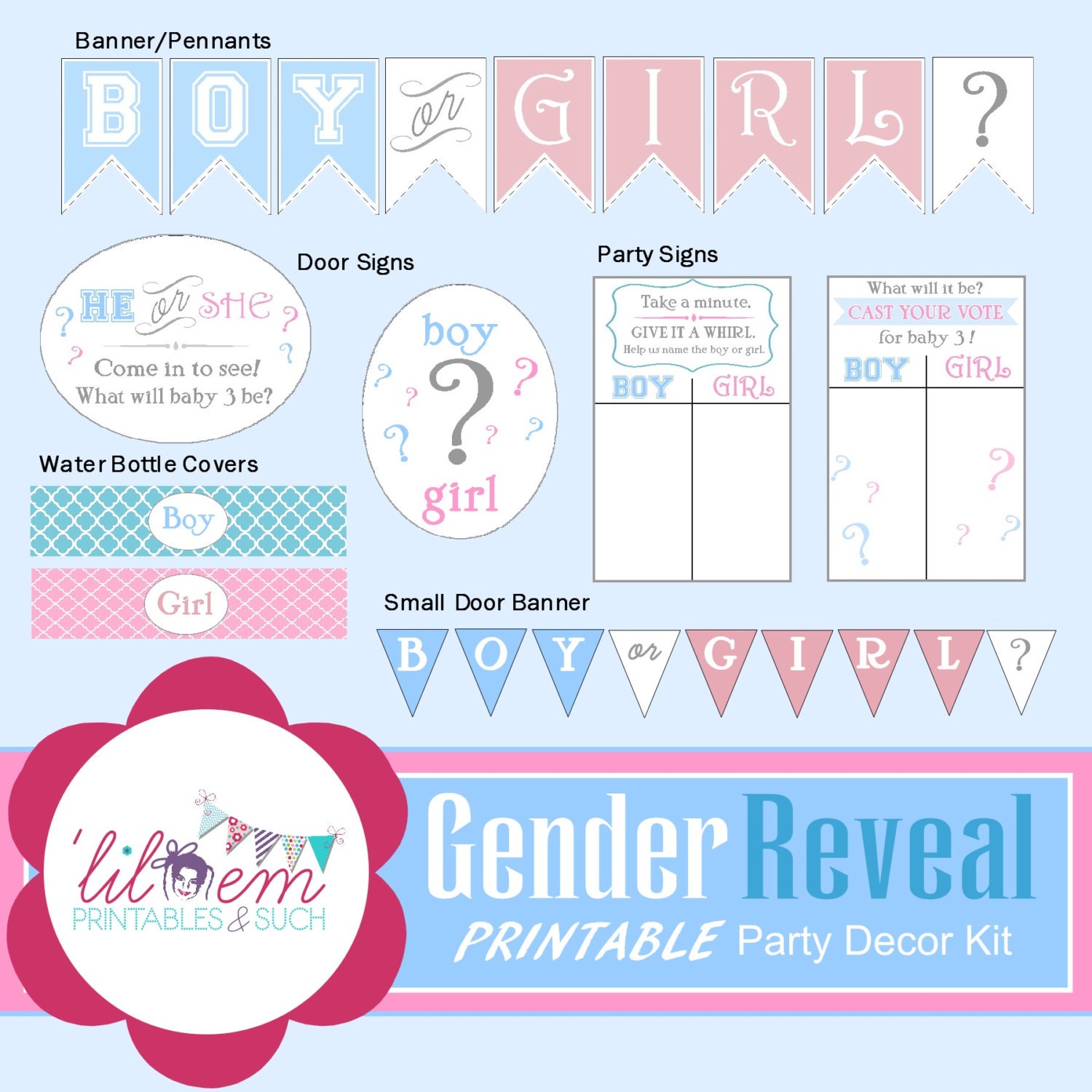 PRINTABLE Gender Reveal Party Decorations BOY or GIRL