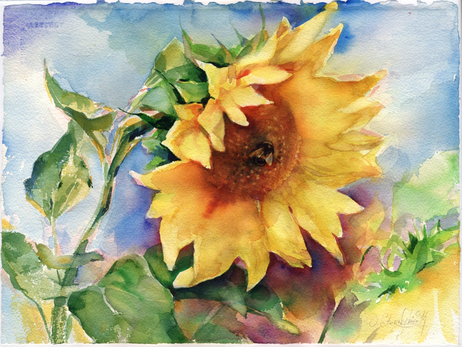 Sonnenblume-malen Aquarell Aquarellmalerei Sonnenblumen