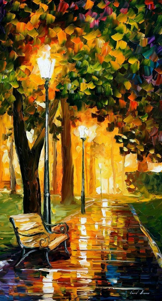 Park Lights Horizontal Oil Painting On Canvas by AfremovArtStudio