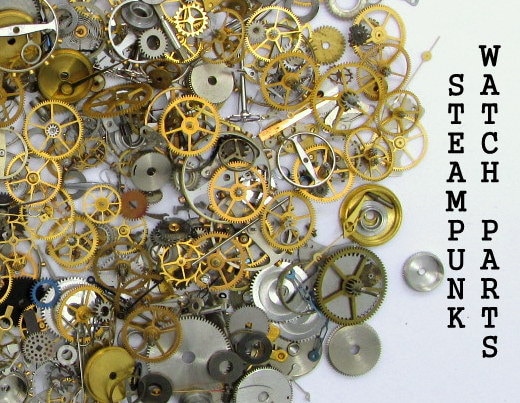 SALE 40% OFF 5 Gram Old Watch Parts Pieces Mixture Lot Vintage Gears Wheels Blued Hands Cogs Steampunk Jewelry Art Supply