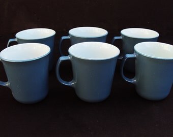 Set of 6 Vintage Pyrex Milk Glass Cornflower Blue Coffee Tea Cup Mug ...
