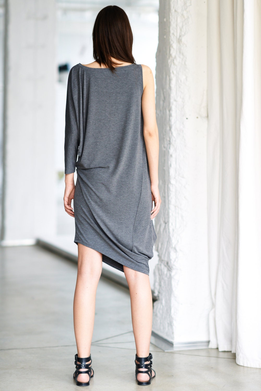 Asymmetrical Dress/ Gray Tunic Top/ Loose Casual Gray Top/