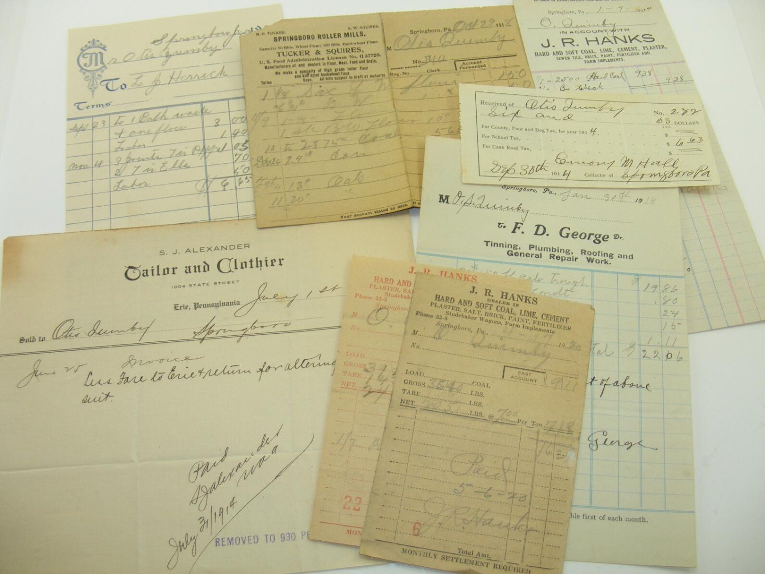 Lot of 8 Antique Receipts Vintage Invoices from by Covenants
