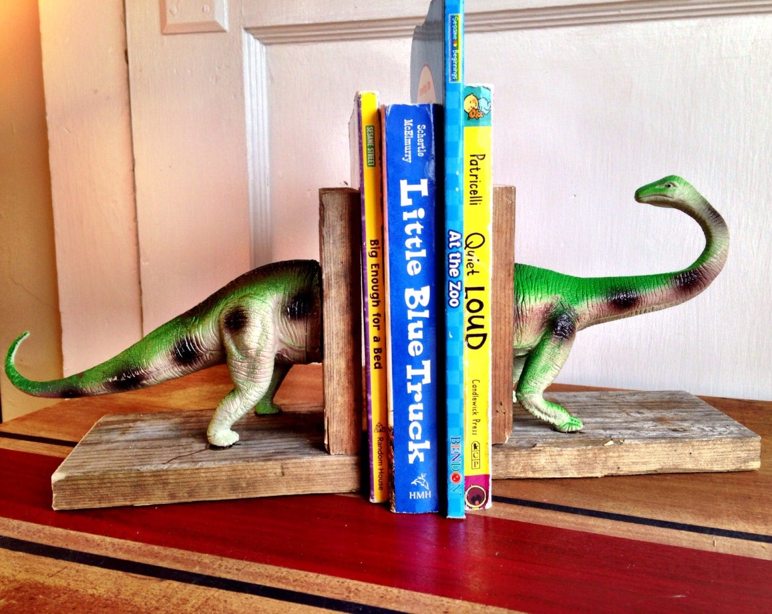 Pair Reclaimed Wood Pallet Wood Dinosaur Bookends Nursery