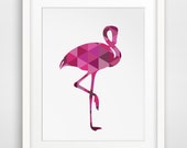 Flamingo Print, Flamingo Wall Art, Fuchsia Print, Pink Flamingo, Hot Pink, Geometric Flamingo, Geometric Animal Wall Art, Summer Art
