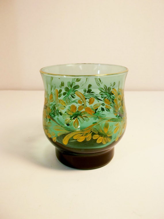 A Vintage Green Glass Votive Candle Holder Hand by FolkArtByNancy