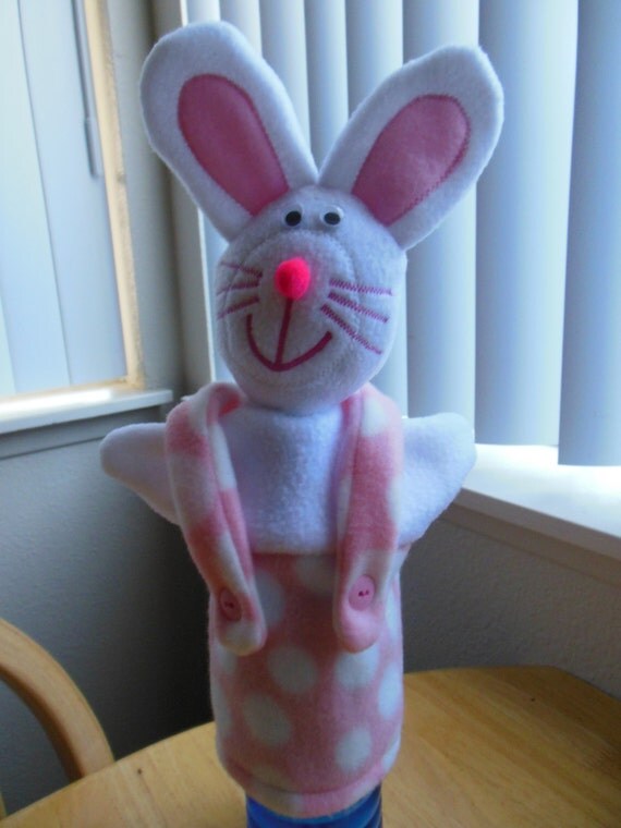 Bunny Rabbit Hand Puppet with pink fleece