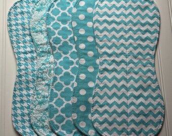 Boutique Baby Burp Cloths- Aqua Chevron, Houndstooth, Quatrefoil, Damask, Dots - Universal Burp Cloth, baby burp rags, Pricing starts for 2
