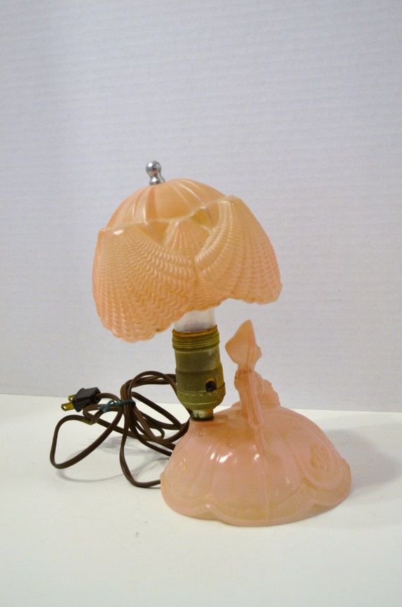 Art Deco Pink Lady Glass Table Lamp with Shade Satin Glass