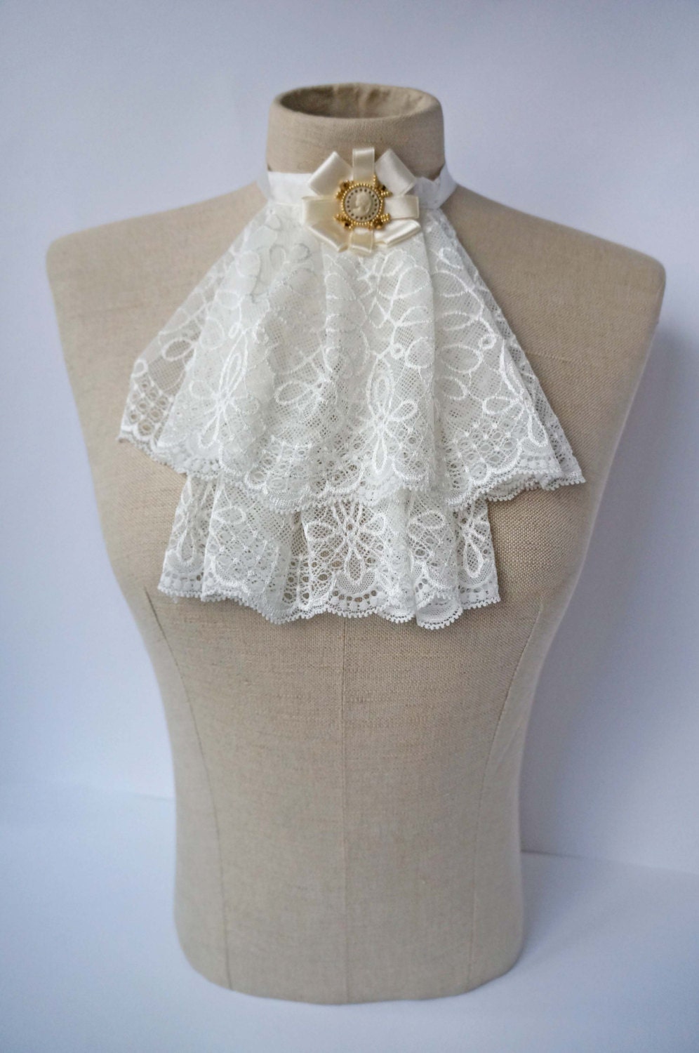 Ivory Lace Jabot with Cameo