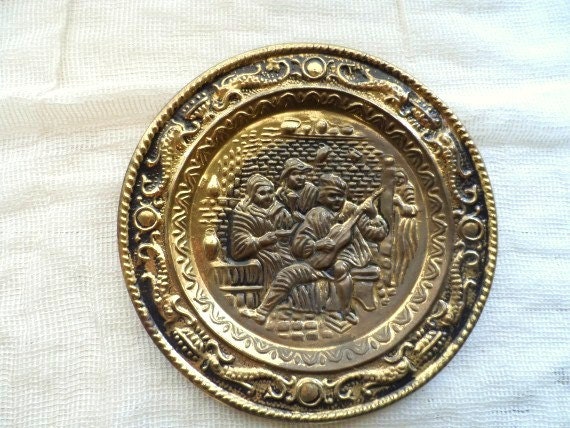 9 Round Brass Wall Plate Wall Hanging Repousse Brass