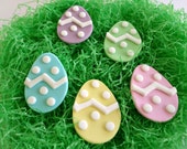 Easter Egg Cupcake Fondant Topper, Easter Decor Spring, Easter Party, Chevron Polka Dot, Blue Purple Pink Green Yellow, Edible Topper-set 30 Il_170x135