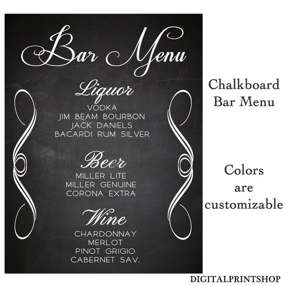 Download Items similar to Wedding SIGN Drink BAR Menu Chalkboard-rustic sign Reception-Digital Print-DIY ...