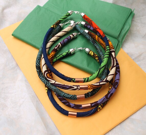 Items similar to African Print Rope Necklace, african fabric, ankara